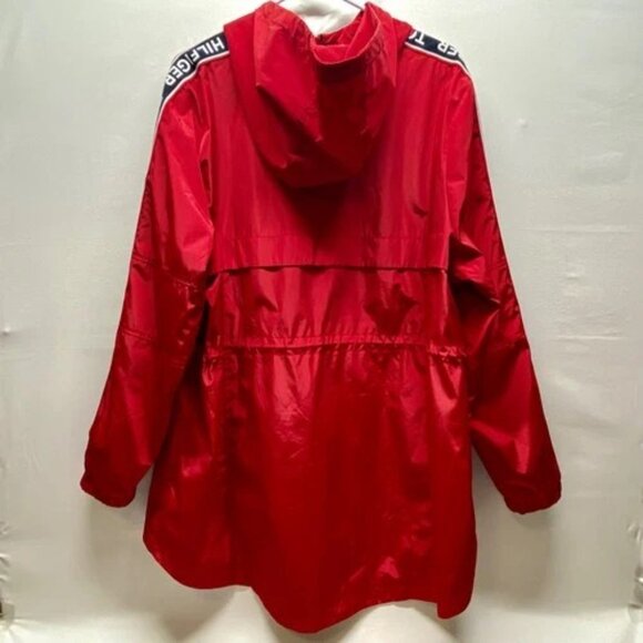 Tommy Hilfiger Jacket Women's XL Crimson Red Hooded Full Zip Windbreaker Coat EC - Picture 7 of 16